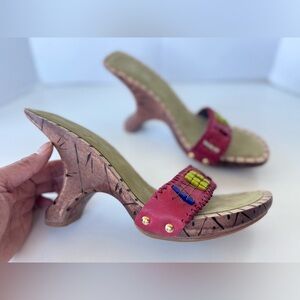 PELLE MODA Beaded Studded Boho Slip On Strap Wooden Heel Sandals Y2K Style